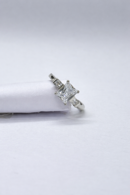Timeless Radiance Princess-Cut Silver Ring
