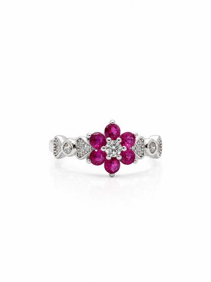92.5 Silver Floral Ruby Ring