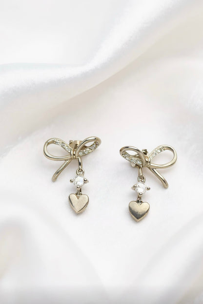 Elegant Bow & Heart Drop Earrings