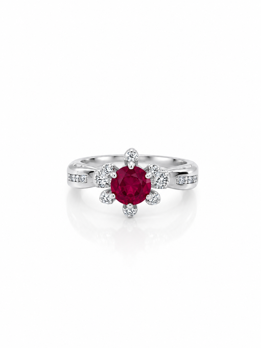 Ruby coloured blossom Ring