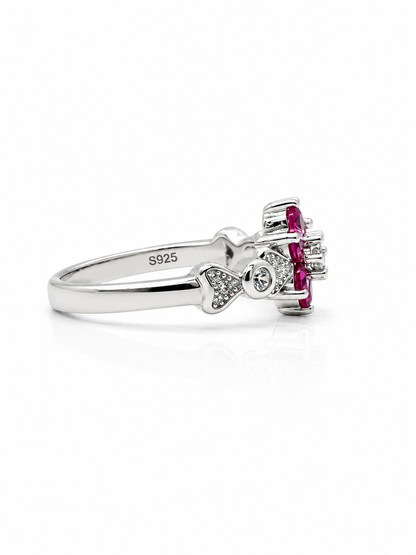 92.5 Silver Floral Ruby Ring