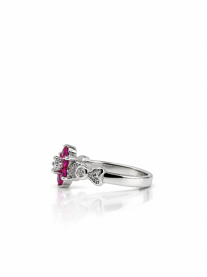 92.5 Silver Floral Ruby Ring