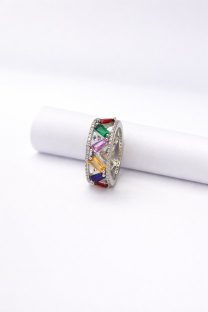 Multicolor Baguette Eternity Ring in 925 Silver