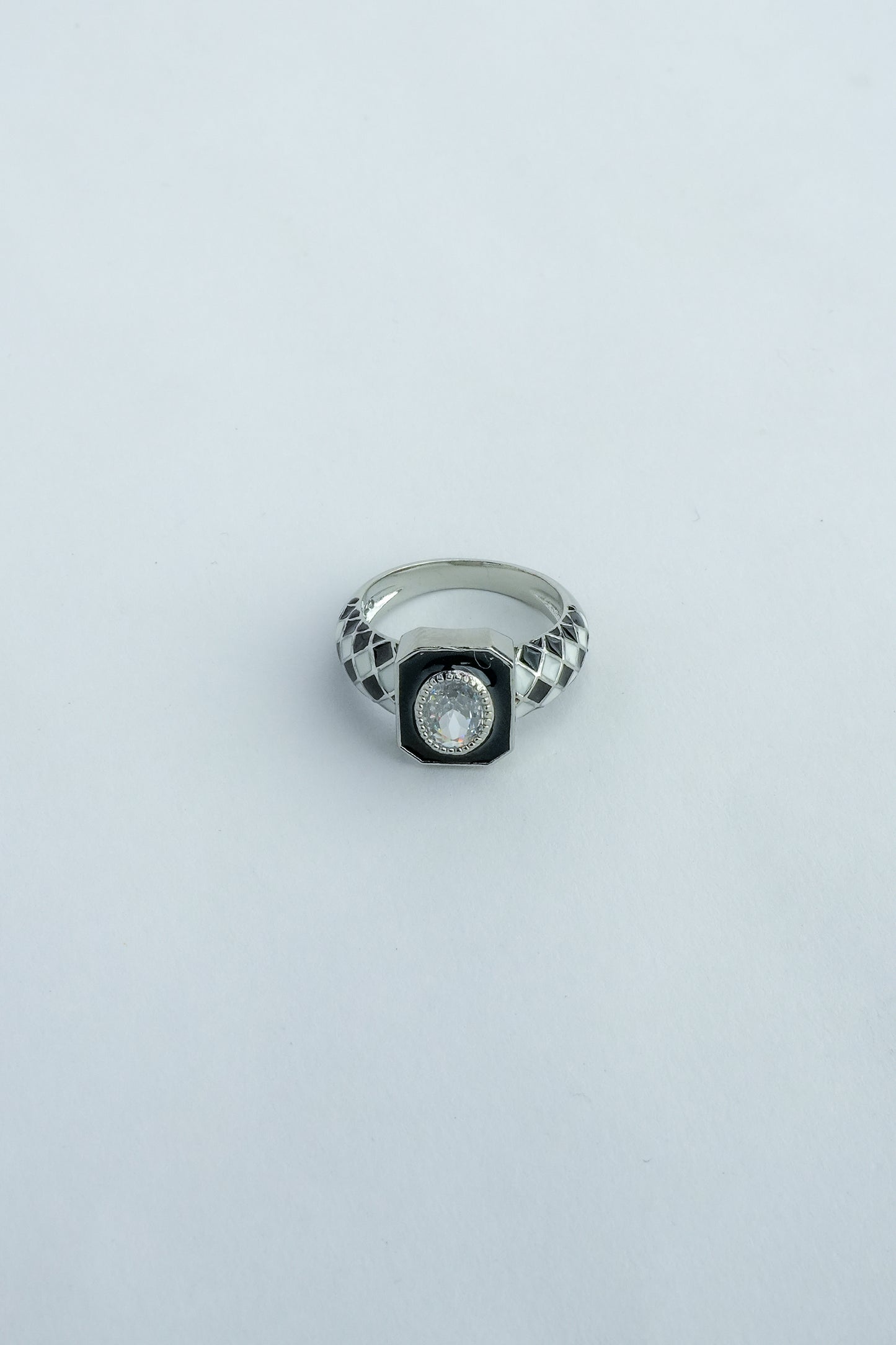 Geometric Black Enamel Crystal Ring