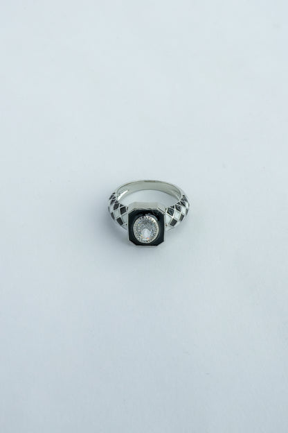 Geometric Black Enamel Crystal Ring