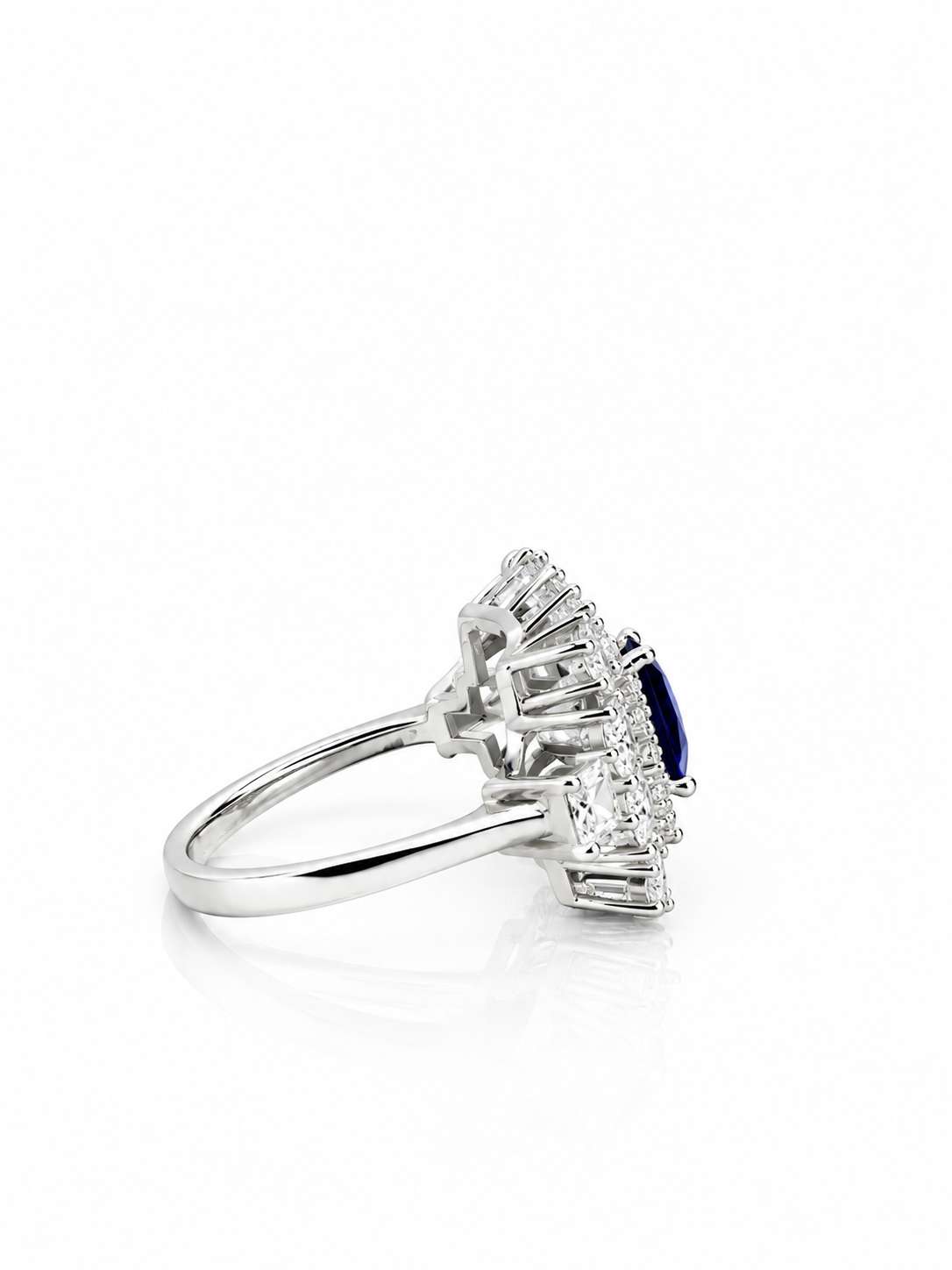 Royal Blue Sapphire Halo Ring – 92.5 Sterling Silver