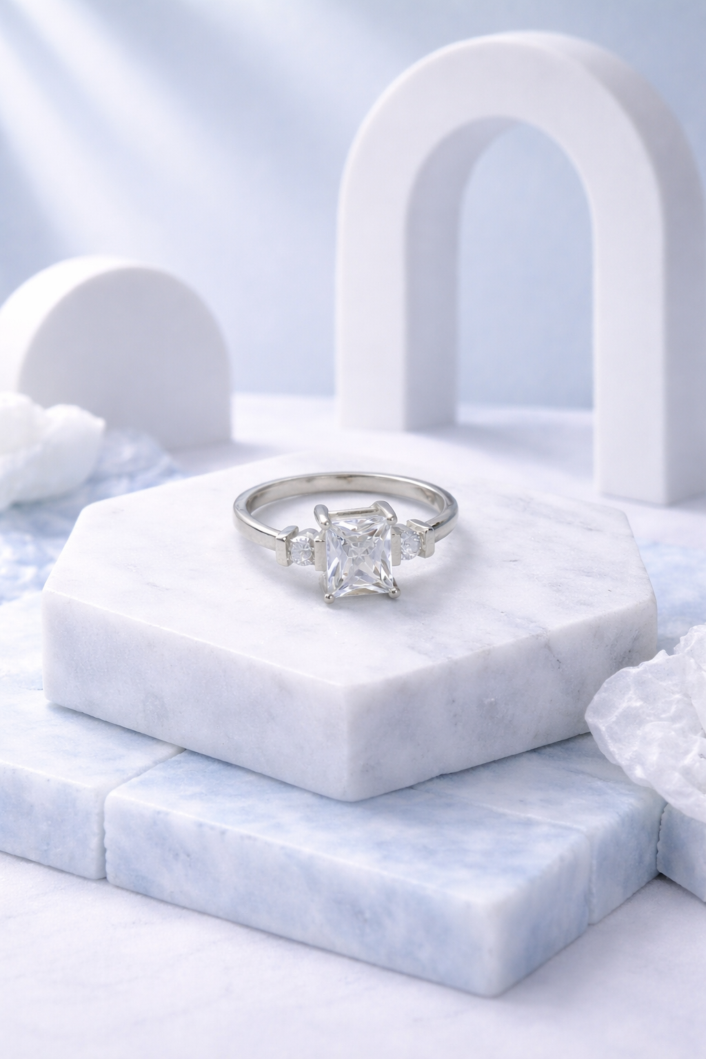Timeless Radiance Princess-Cut Silver Ring