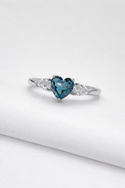 Elegant Heart-Cut Blue Stone Ring