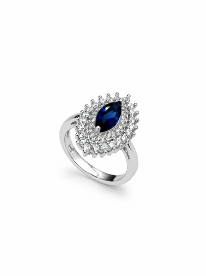 Royal Sapphire Halo Ring – 925 Sterling Silver