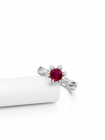 Ruby coloured blossom Ring