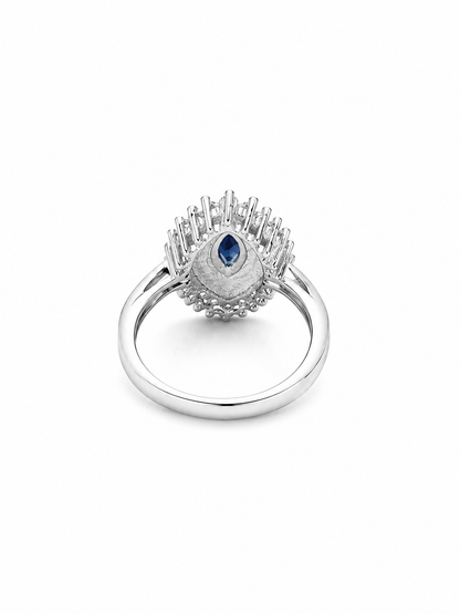 Royal Sapphire Halo Ring – 925 Sterling Silver