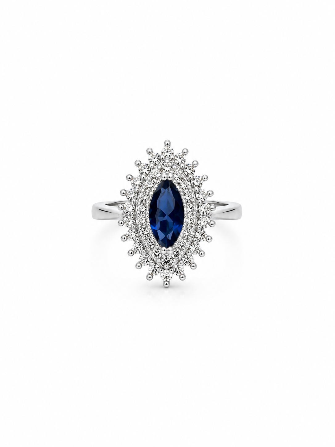 Royal Sapphire Halo Ring – 925 Sterling Silver