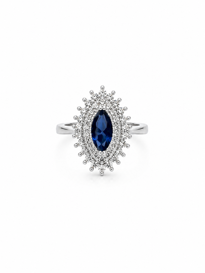 Royal Sapphire Halo Ring – 925 Sterling Silver