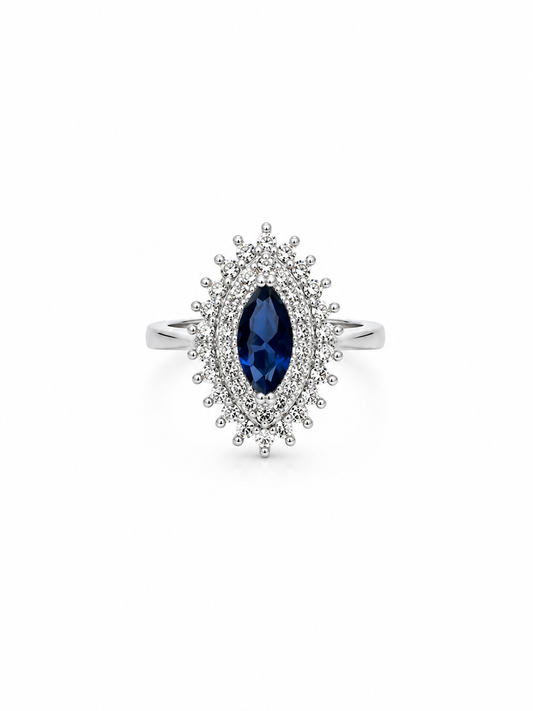 Royal Sapphire Halo Ring – 925 Sterling Silver