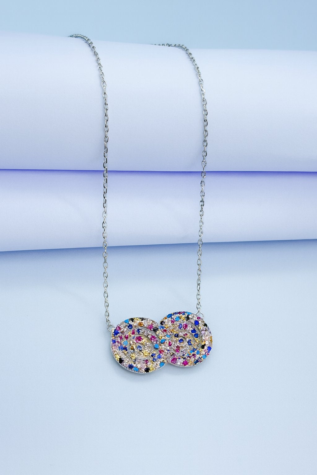 Silver Textured Double Disc Necklace