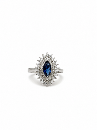 Royal Sapphire Halo Ring – 925 Sterling Silver