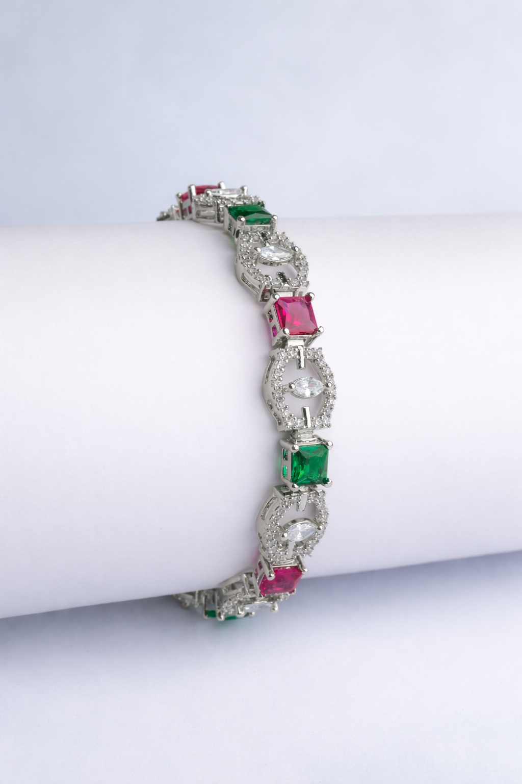 Royal Ruby–Emerald Halo Bracelet