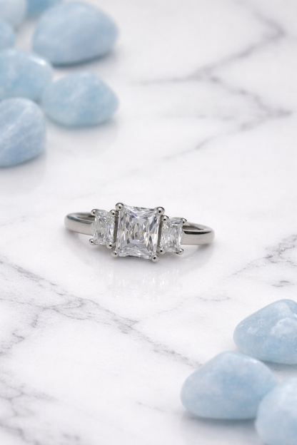 Timeless Three-Stone Princess Cut Ring