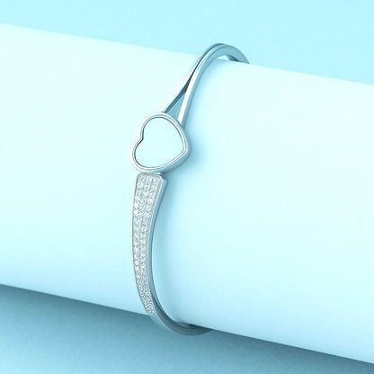 Silver Heart Charm CZ Bangle