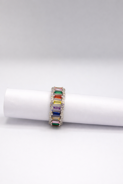Rainbow Baguette Eternity Ring – 925 Sterling Silver