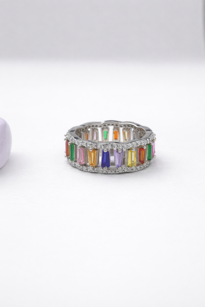 Rainbow Baguette Eternity Ring – 925 Sterling Silver