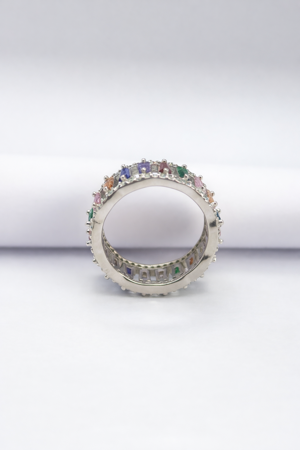 Rainbow Baguette Eternity Ring – 925 Sterling Silver