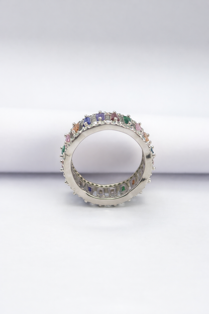 Rainbow Baguette Eternity Ring – 925 Sterling Silver