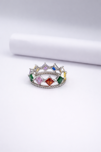 Multicolor Crown Statement Ring – 925 Sterling Silver