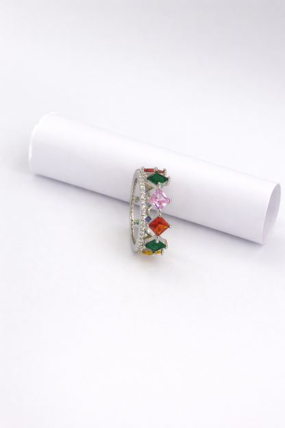 Multicolor Crown Statement Ring – 925 Sterling Silver