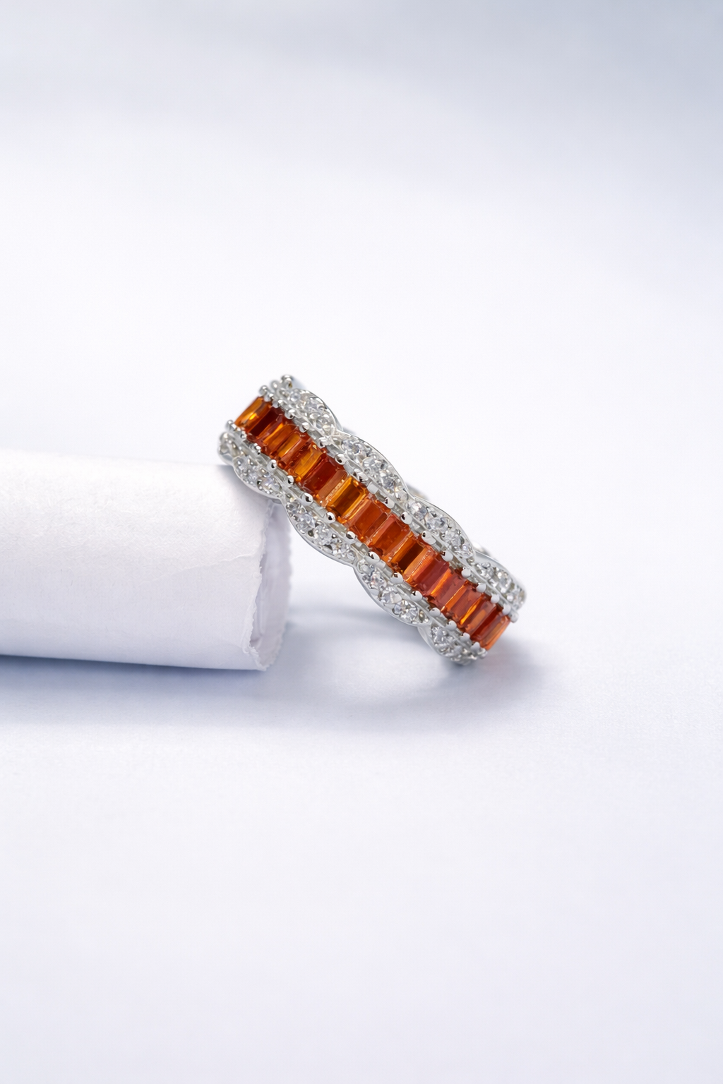 Amber Baguette Halo Ring