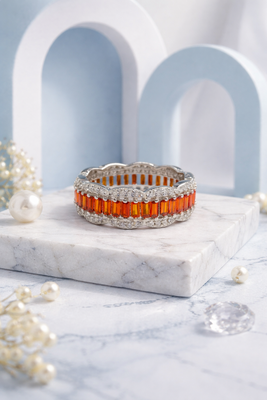 Amber Baguette Halo Ring