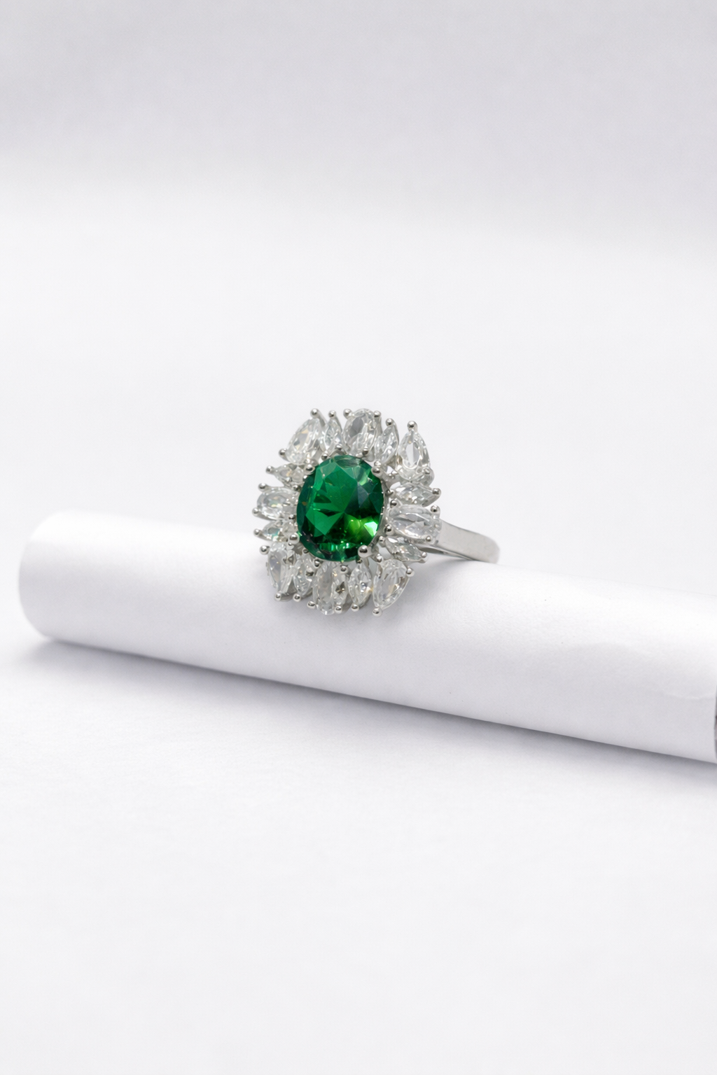 Emerald Bloom Halo Ring