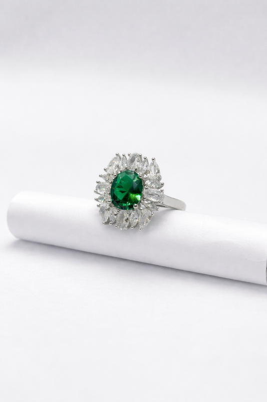 Emerald Bloom Halo Ring
