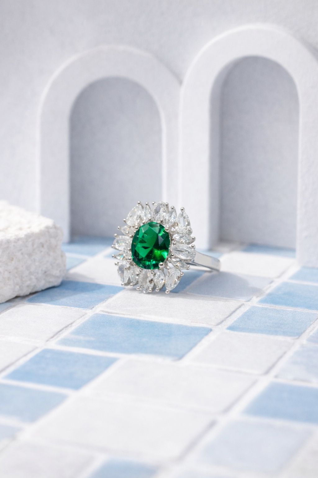 Emerald Bloom Halo Ring