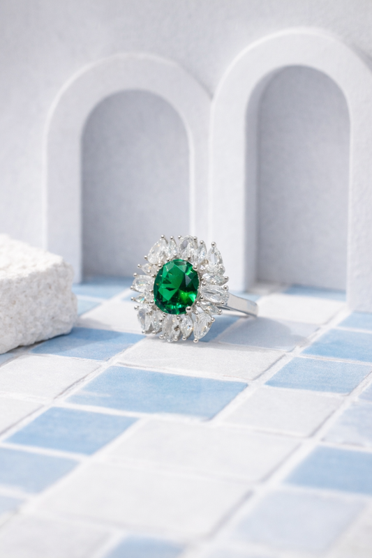 Emerald Bloom Halo Ring