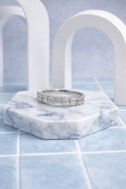 Elegant Dual-Line Baguette & Round Diamond Ring