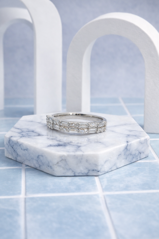 Elegant Dual-Line Baguette & Round Diamond Ring