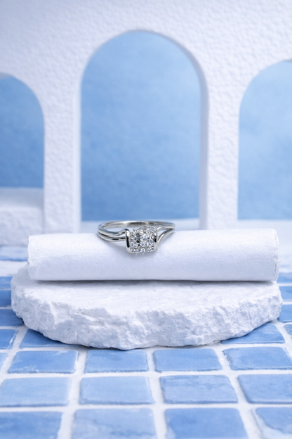 Elegant Cluster Diamond Ring in 925 Silver