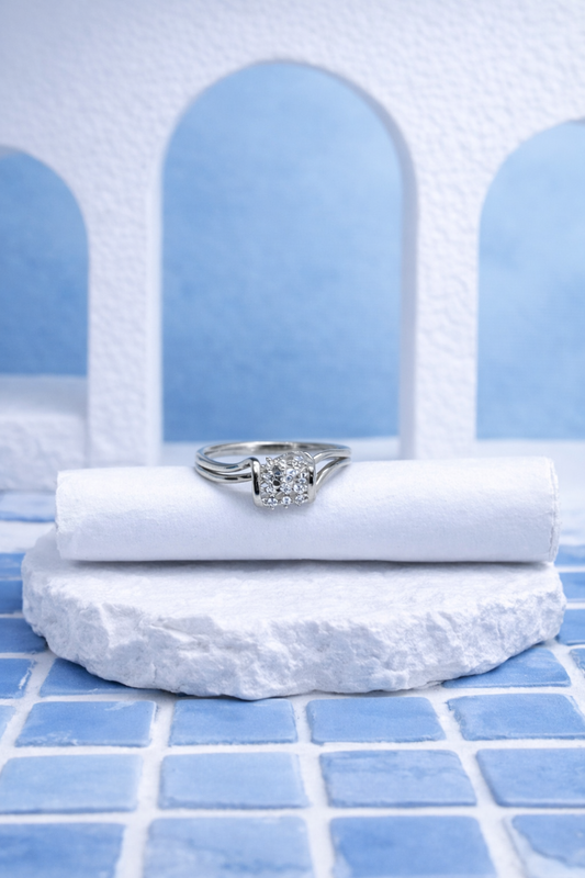 Elegant Cluster Diamond Ring in 925 Silver