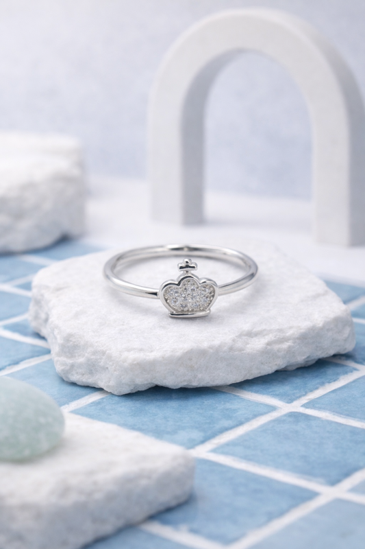 Crowned Heart Silver Ring