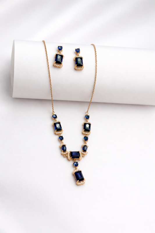 Royal Sapphire Shivara Drop Necklace Set