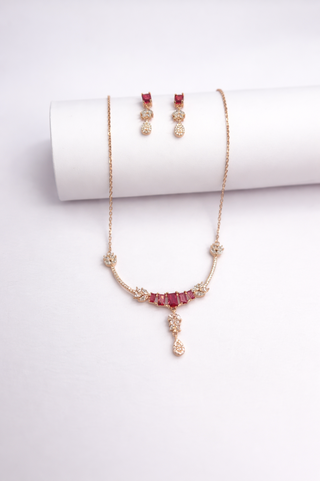 Ruby Glow Shivara Pendant Necklace Set