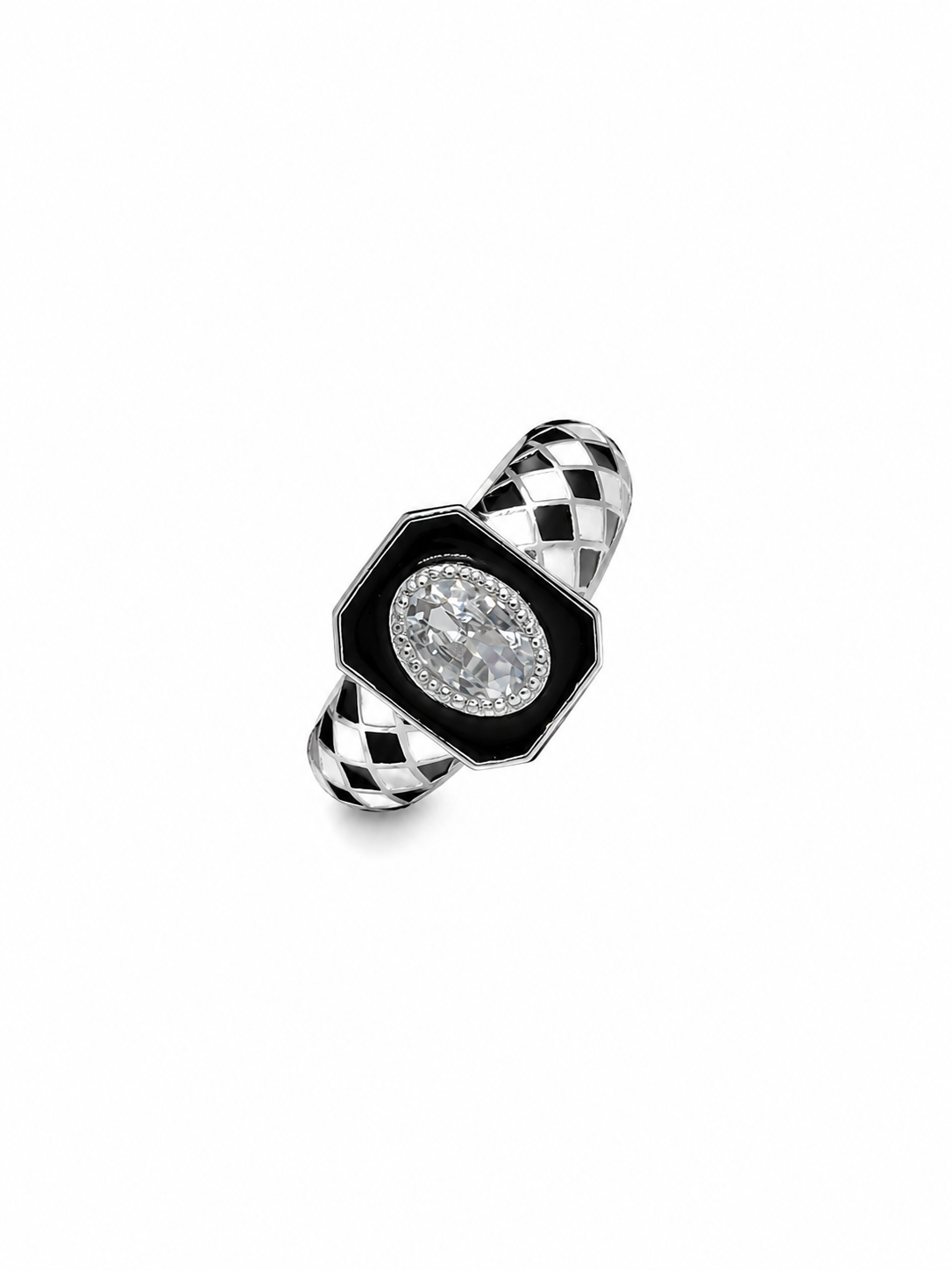 Geometric Black Enamel Crystal Ring