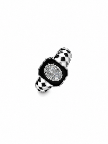 Geometric Black Enamel Crystal Ring
