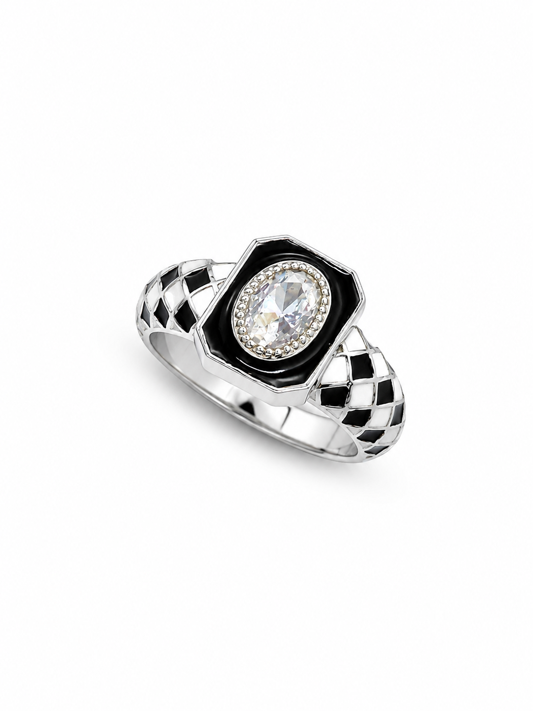 Geometric Black Enamel Crystal Ring