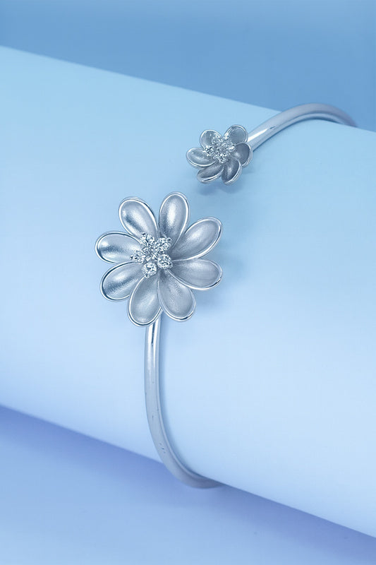 Bangle with Floral Design and Diamond Center