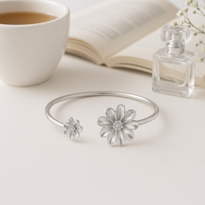 Bangle with Floral Design and Diamond Center