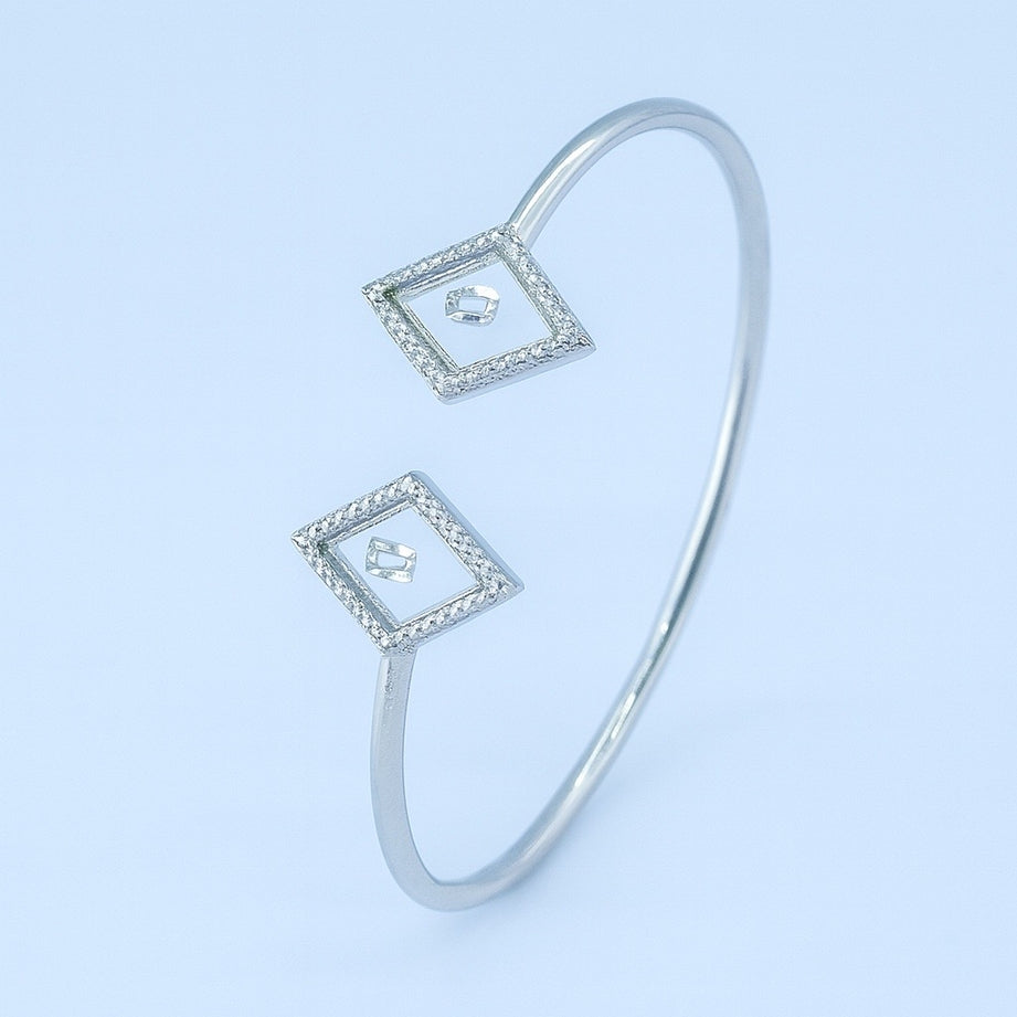 Silver Bangle with Square Diamond Accents