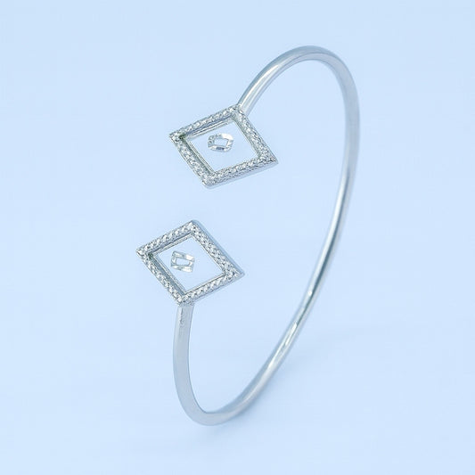 Silver Bangle with Square Diamond Accents