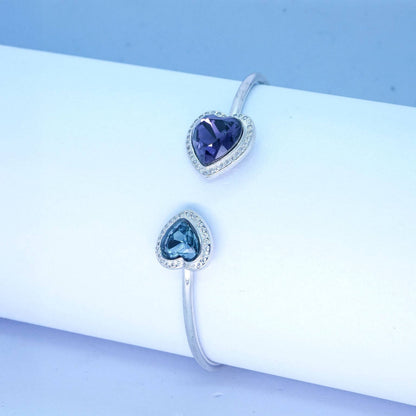 Open Bangle with Purple & Blue Heart CZ